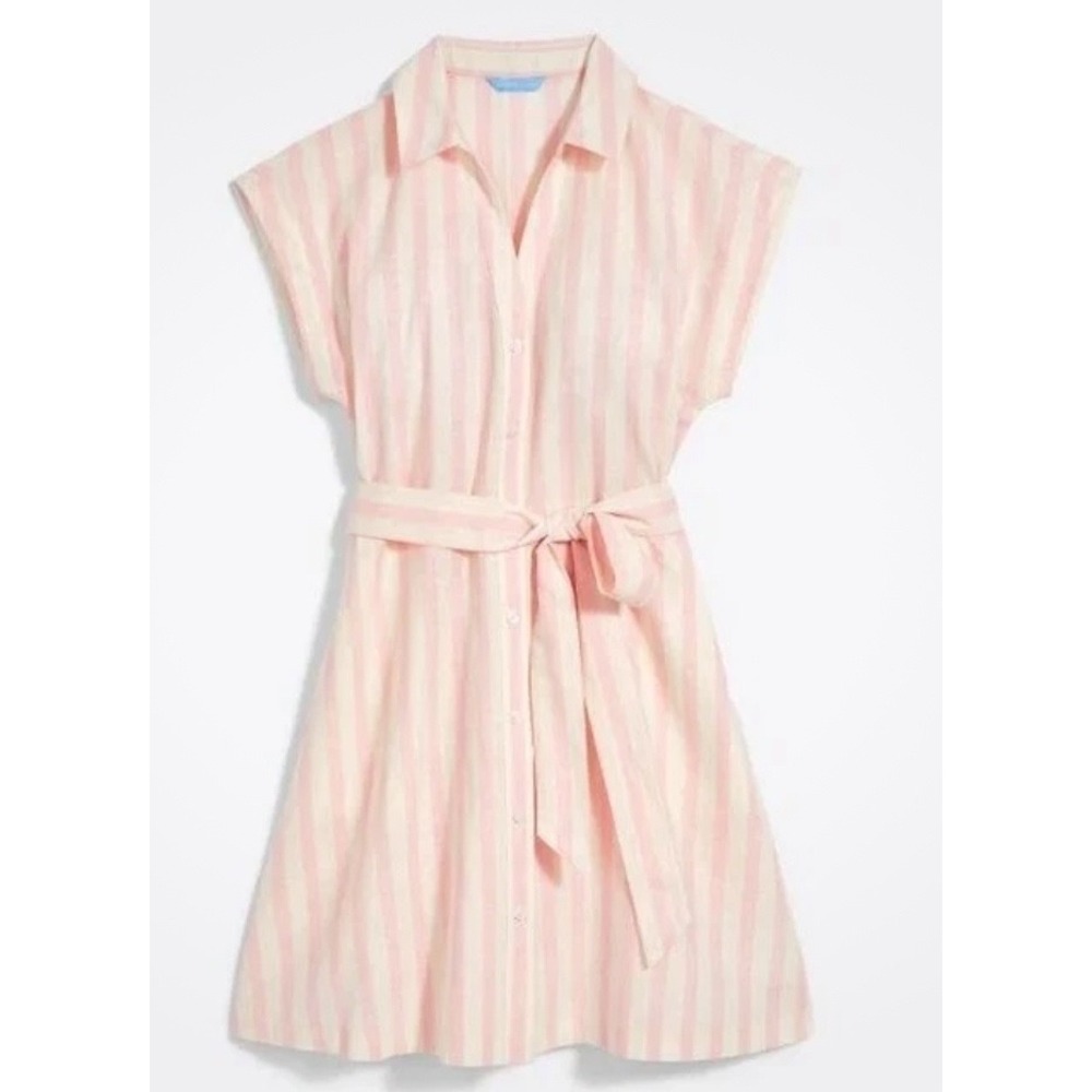 Draper James Pink and White Striped Mini Shirt Dress